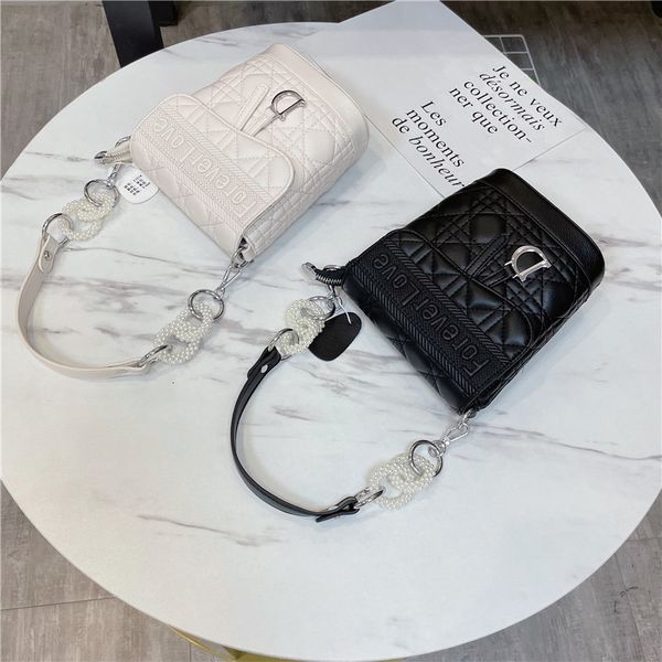 

handbag small fragrance soft leather bucket bag women 2021 letter embroidery chain pearl single shoulder messenger