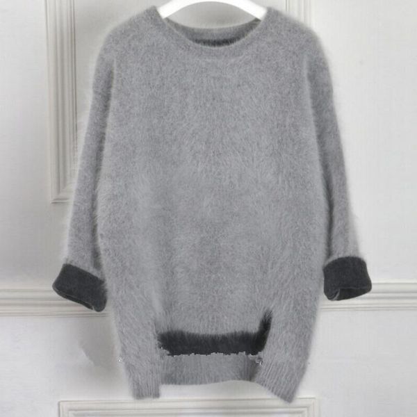 

women's sweaters women casual sweater winter korean candy color cashmere o-neck knit stitching long-sleeved oversized pullover a5019, White;black