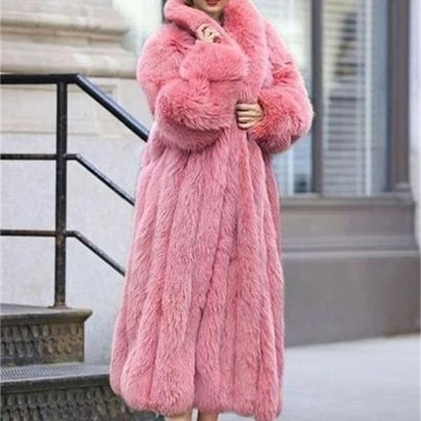 

new artificial fur coat pink women's long fine woven rabbit 211207, Black