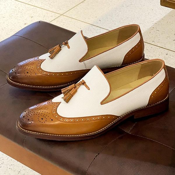 

dress shoes yomior 2021 vintage men casual formal wedge loafers mixed colors leather tassel wedding brogue, Black