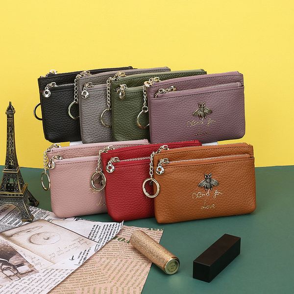 

women short organizer wallet solid color hasp mini wallets womens bags wholesale credit card genuine leather black/red/grey q40x30, Red;black