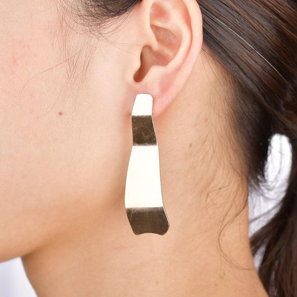 

stud gereit simple special design geometric gold plate earrings square metal long for women fashion punk jewelry, Golden;silver