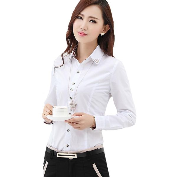 

women's blouses & shirts cuhakci femme slim white blouse women office buttons fashion casual long sleeve lady 3xl