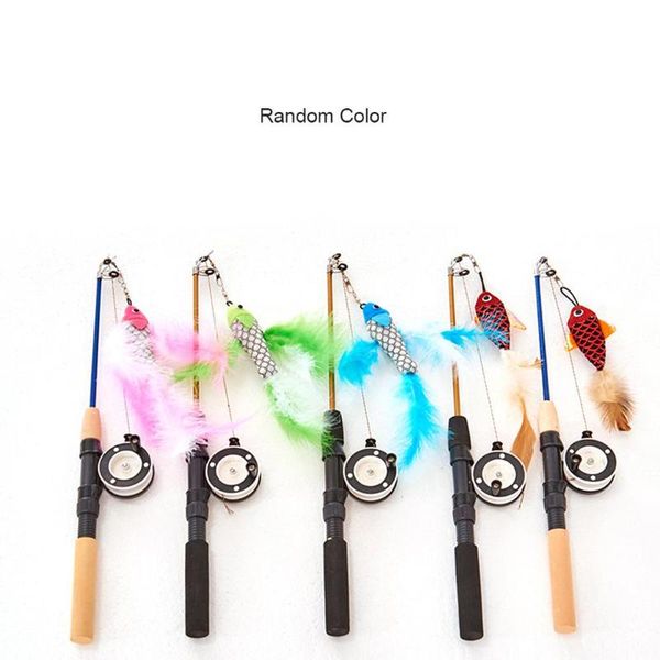 

funny cat toy fish type feathers stick rod teaser pet toys