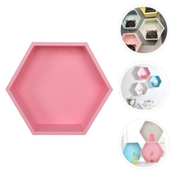 

hooks & rails 1pc wooden hexagon shelf wall decorative mounted storage rack home decor