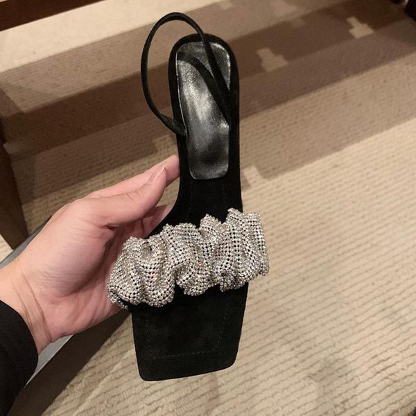 

fashion diamond high heels women pumps flock shoes ladies party crystal size 35-40 sandals, Black