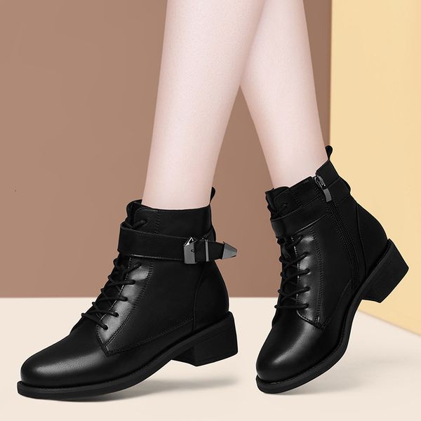 

boots fashion black casual women 4cm square high heels ladies shoes autumn winter lace up platform n0002 3ktv