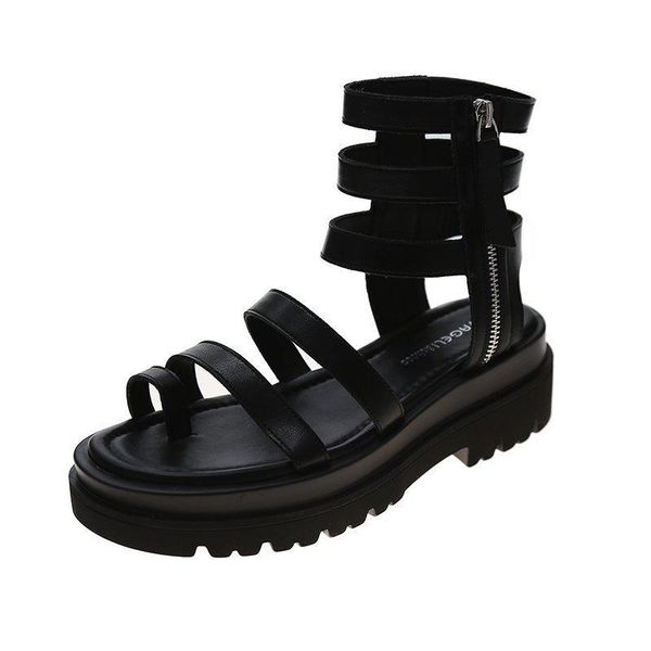 

roman style retro summer open toe sandals women's platform casual slip on for woman gladiator, Black