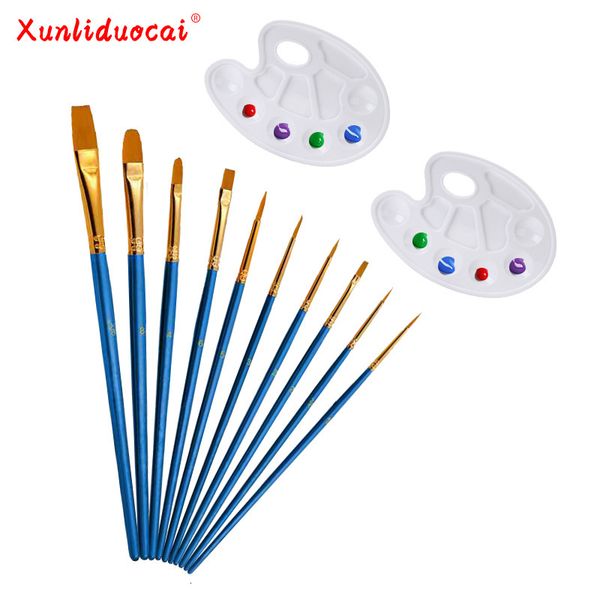

painting pens selling 10 blue oil + 2 palette watercolor pens gouache painting brush set, Black;red