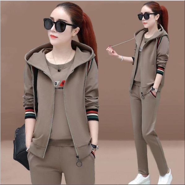 

autumn tracksuit coat pants hoodie womens tracksuits 3 piece set sport suit for fitness woman sportswear chandal mujer, Gray