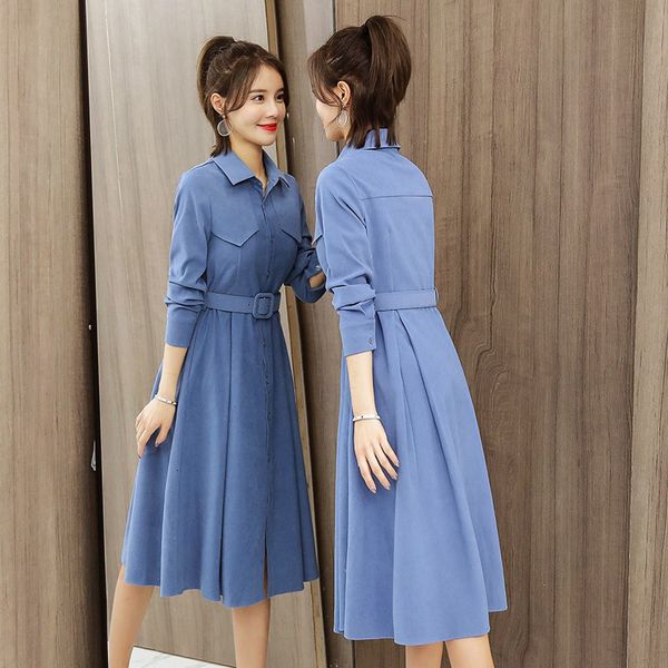 

shirt girl fall korean thin jacket long style dress for office lady dresses f2146 eviu, Black;gray