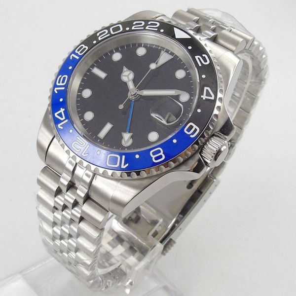 

wristwatches 40mm sterile dial sapphire glass ceramic bezel seeing case back jubilee gmt automatic men's wristwatch, Slivery;brown