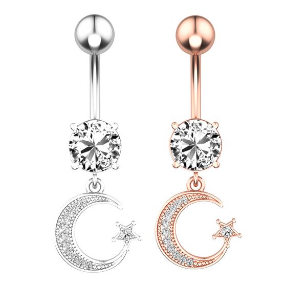 Cristal Bell Button Anéis Cute Lua Estrelas Dangle Anel de Piercing Para As Mulheres Homens Corpo Jóias