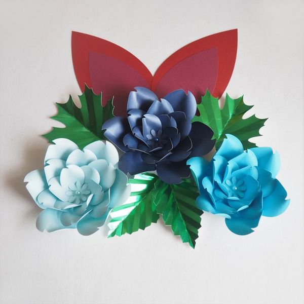 

large paper flowers artificial rose fleurs backdrops 3pcs +4 leave+2 ears for wedding decorations nursery video tutorial decorative & wreath