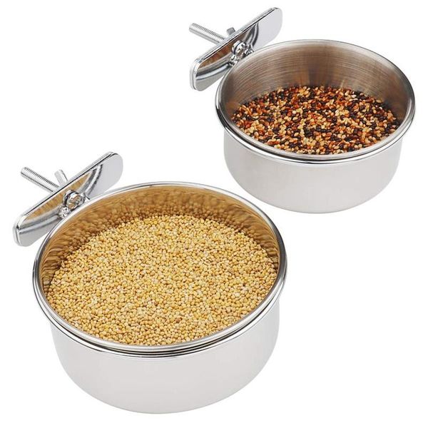 

dog bowls & feeders 2-pack bird parrot feeding cups with clamp stainless steel water dish feeder for cockatiel, conure, budgies, parake
