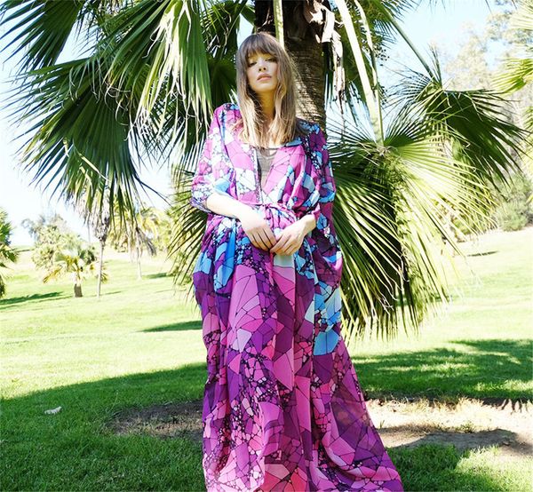 

marbled red and blue chiffon bikini beach cover up swimsuit long beach dress swimwear women beach tunic robe de plage