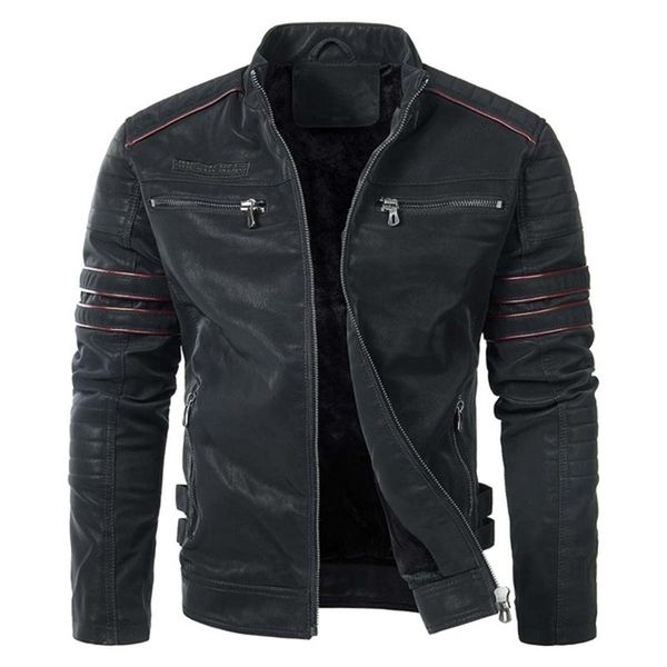 

men's fur & faux 2021 autumn winter leather jacket casual fashion stand collar motorcycle men pu coats, Black