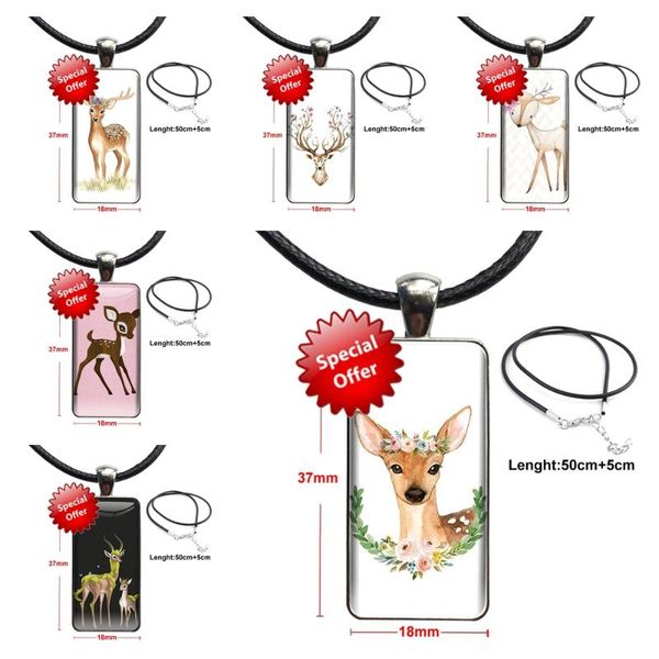 

pendant necklaces for women gift lovely deer youth girls vintage jewelry steel plated with glass cabochon choker long rectangle, Silver