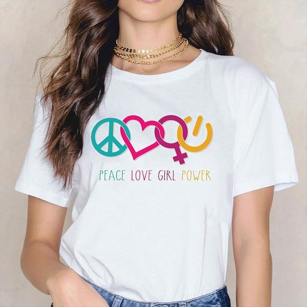 

grl pwr tee peace women t shirts love girl feminist sassy female tumblr quotes summer casual, White