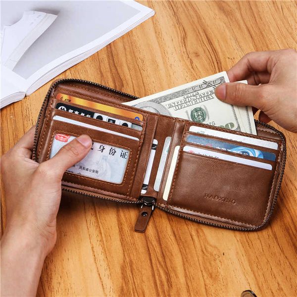 

wallet men's short vertical zipper youth multi card slot, Black