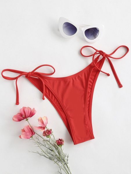 

solid tie side bikini bottom 14lu#, White;black