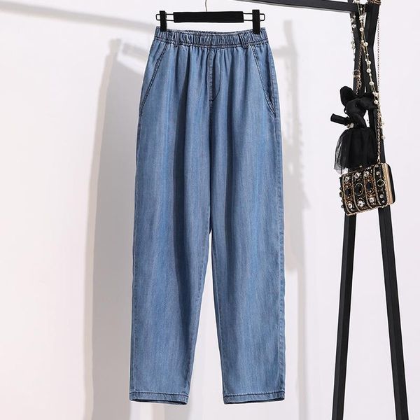 

women's jeans plus size denim pants thin summer trousers women elastic waist blue large harem s-5xl