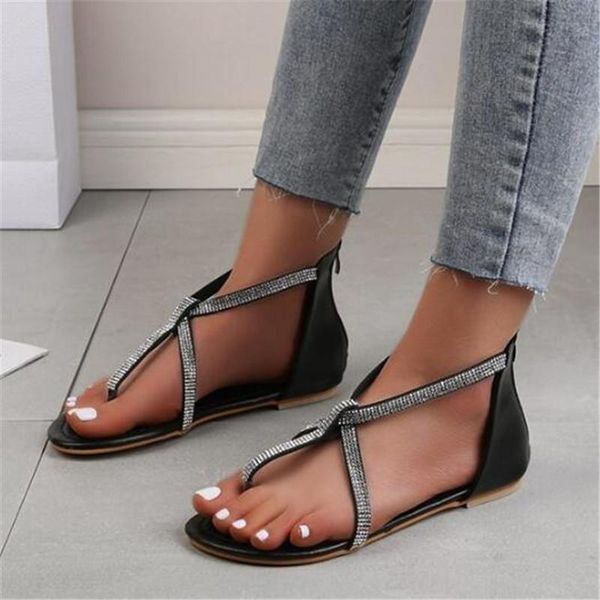 

sandals rhinestone flip-flops large size women's summer fashion casual womens shoes platform women slippers slides, Black