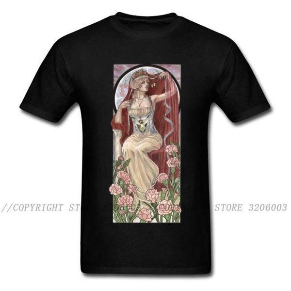 

men's t-shirts 100% cotton men t-shirt women vintage tshirt lady of january art nouveau birthstone series with carnations tee shirts, White;black