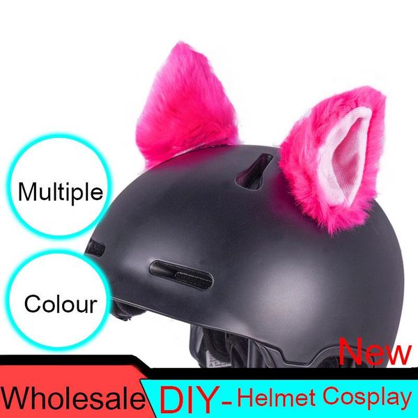 

motorcycle helmets 2pcs/set plush helmet cute cat ears motocross full face off road deco accessories sticker cosplay car styling