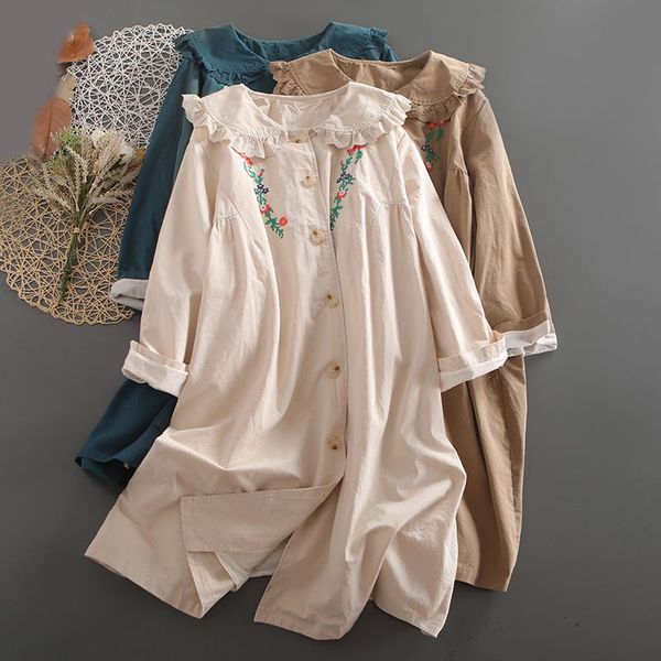 

women's trench coats mori coat for women 2021 autumn long sleeve embroidery single breasted loose casual daily wear, Tan;black