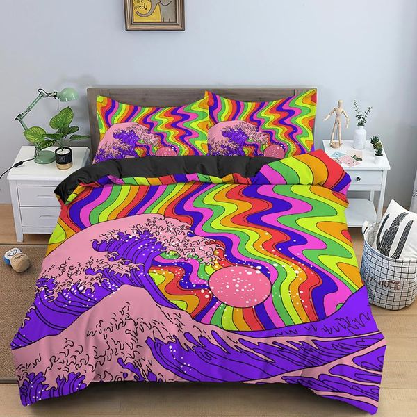 

bedding sets retro style duvet cover  wave pattern set with zipper abstract soft microfiber comforter quilt home textiles