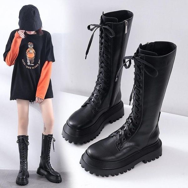 

boots autumn 2021 korean muffin heel thick bottom side zipper women's versatile thin locomotive, Black