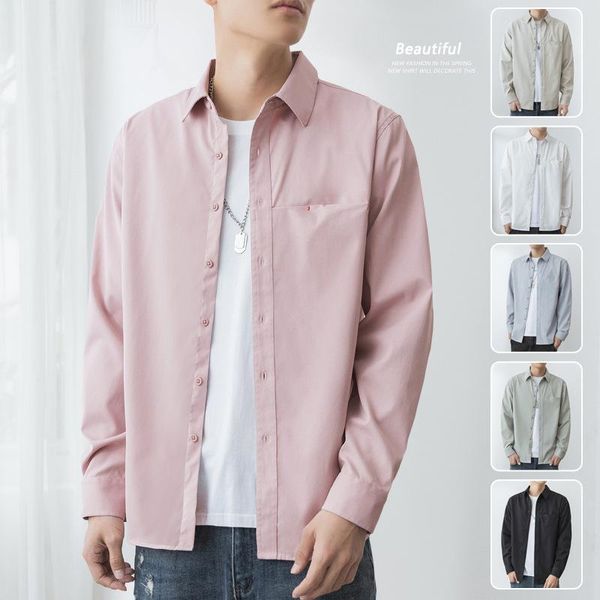 

men's casual shirts trend fashion solid color shirt summer spring and autumn tide brand business professional loose youth, White;black