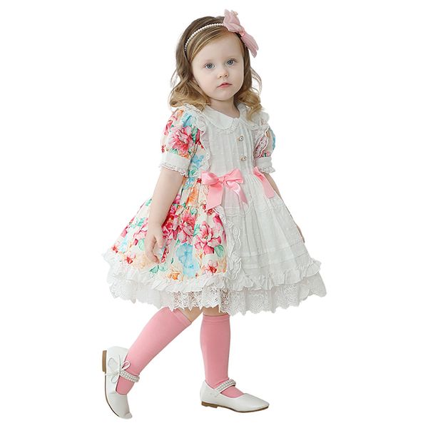 

new good quality factory price fashion selling childrens spanish princess lolita button bow puffy dress, Red;yellow