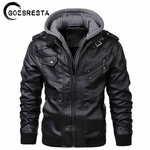 

men's fur & faux brand motorcycle leather jacket men, Black