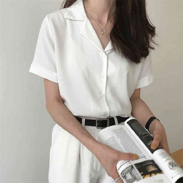 

summer blouse shirt for women fashion short sleeve v neck casual office lady white shirts japan korean style #35 210323