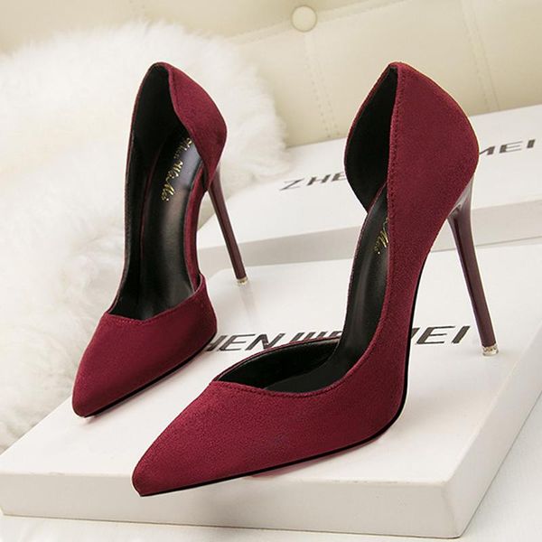 

dress shoes woman pumps suede high heels female pointed toe office stiletto women party  cm, Black