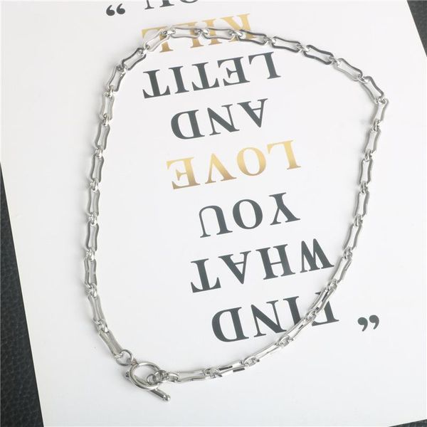 

chains hip hop hollow irregular stitching rectangular line necklace titanium steel metal men's and women's, Silver