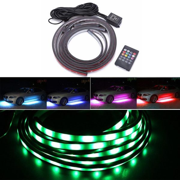 

interior&external lights 4pcs car chassis light underglow strip rgb wireless remote voice control decoration atmosphere lamp led neon for th