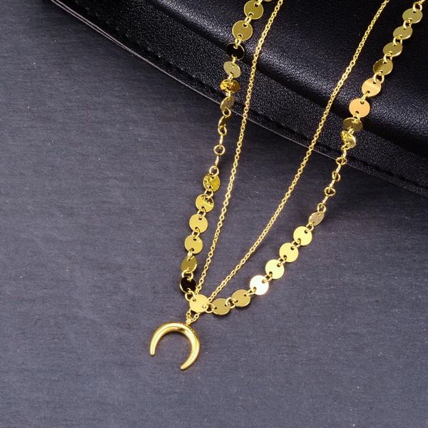 

stainless steel coffee bean chains necklace women gold color multilayer moon pendant necklaces hiphop jewelry, Silver