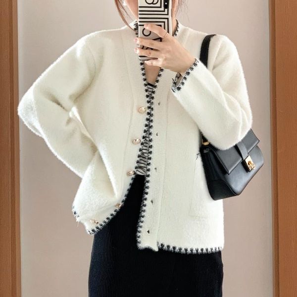 

women's jackets autumn jacket v-neck long sleeve single breasted solid buttons packet waterproof mink coat women outwear, Black;brown