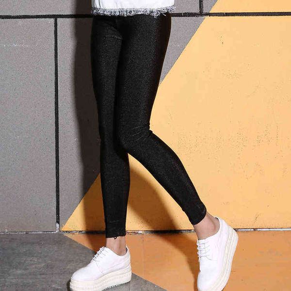 

women's leggings a2022 spring large high waist nine point nylon gloss pant's slim fit legging's pants, Black