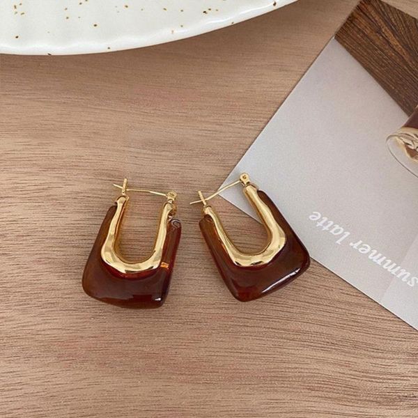 

hoop & huggie trendy transparent resin earrings for women girls geometric irregular metal acrylic party jewelry l6s0, Golden;silver