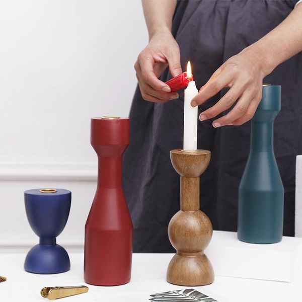 

candle holders ins wooden stand for wedding long taper holder dining table home decor