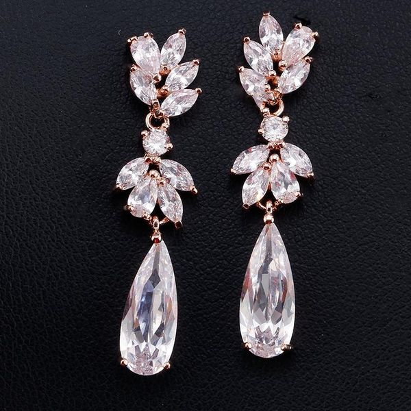 

dangle & chandelier 3 colors leaf drop earrings cz zirconia fashion jewelry for women luxury bridal gifts crystal inlay zircon plating, Silver