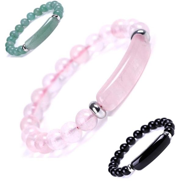 

beaded, strands rectangle bar stone bracelet valentines gift bead elastic strand with wide charm natural, Black