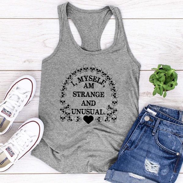 

women's tanks & camis i myself am strange and unusual funny women sleeveless graphic skull tank spooky halloween party gift, White
