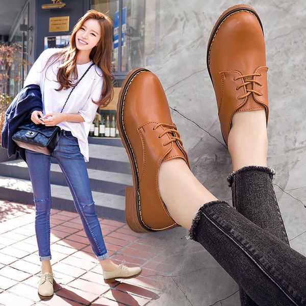 

fashion aurumn woman casual leather shoes personality footwear laceup sneakers trainers tenis feminin zapatos de mujer dress, Black