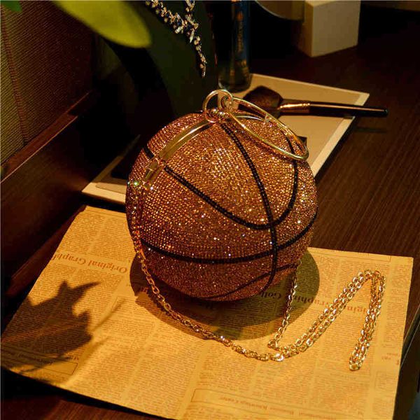 

large-capacity handbagsbasketball round ball gold clutch purses crossbody for women evening rhinestone handbags ladies party shoulder bag pi