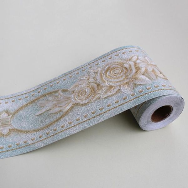 

wallpapers green background rose printing wallpaper border sticker pretty waist line wall waterproof self adhesive pvc bo